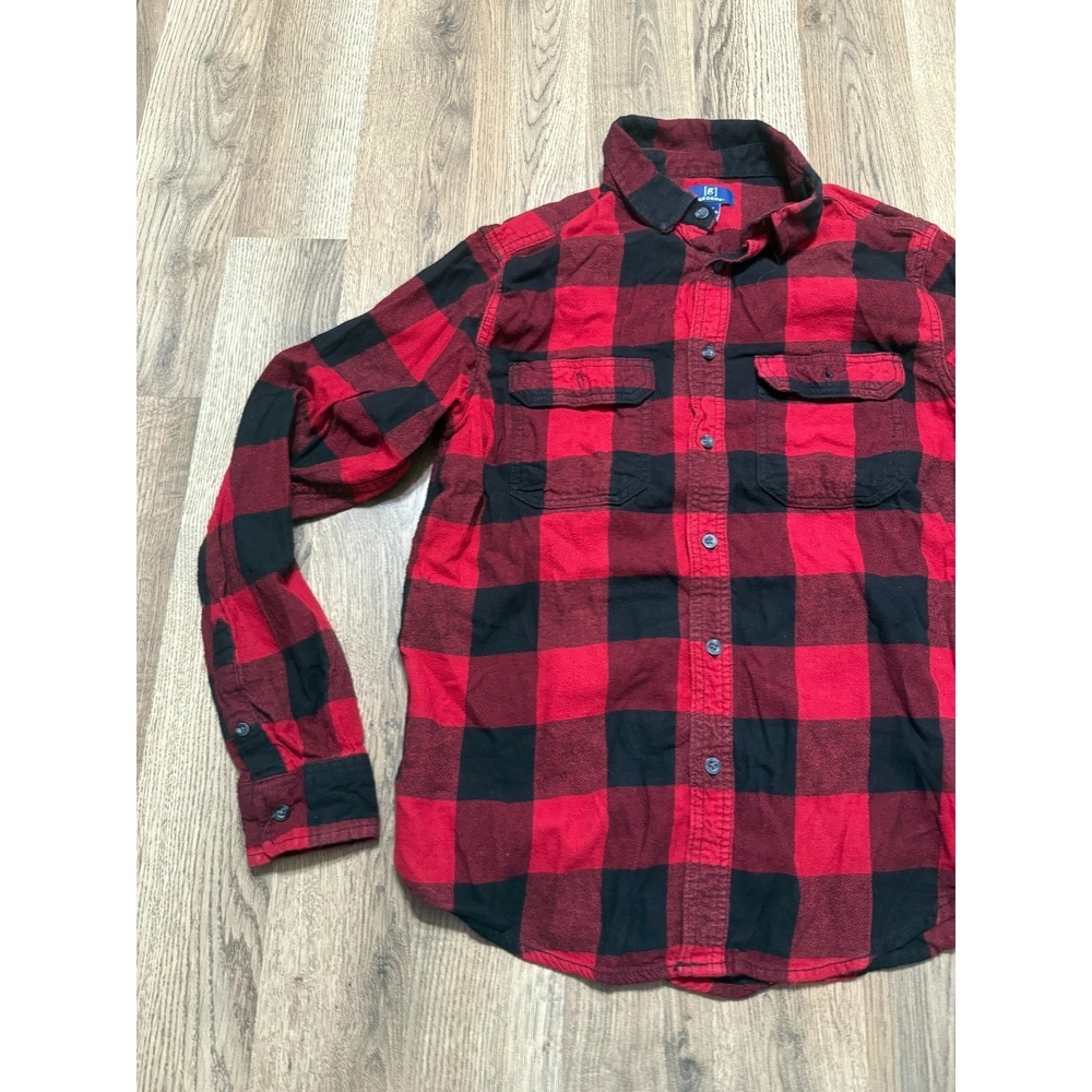 George Shirt, Men's Size Medium Red Black Plaid Long Sleeve Button Up - Picture 3 of 10